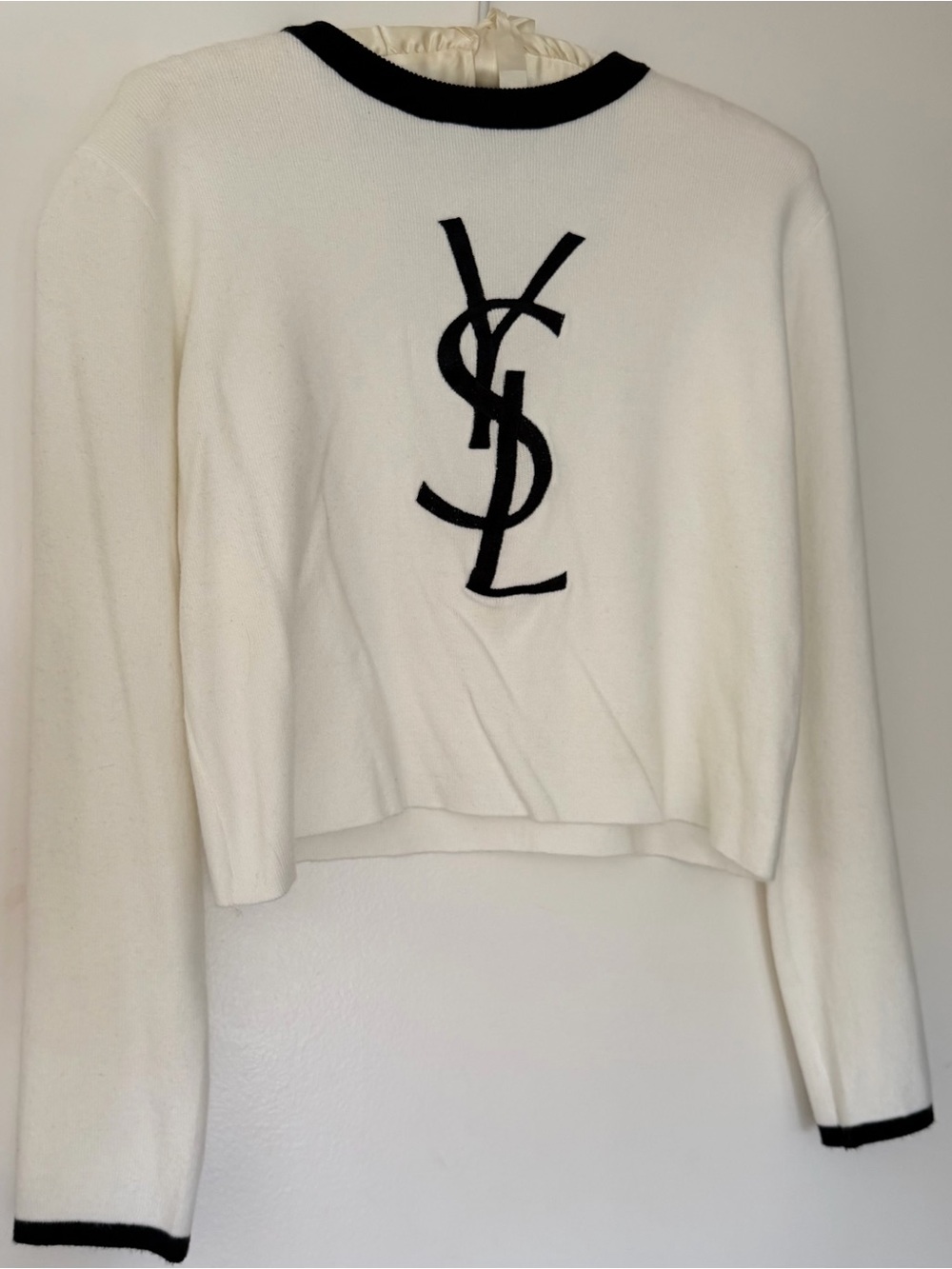 Small White Light Weight Knit Top with Black Logo